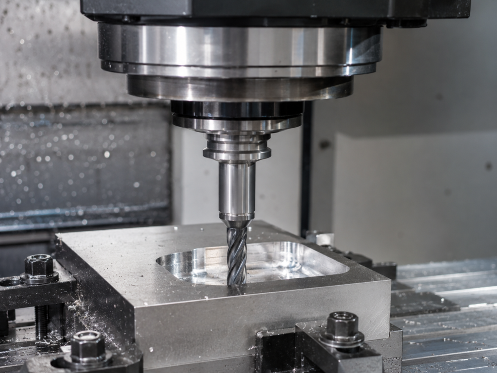 Herramienta CNC bajando en Z para mecanizar una pieza
