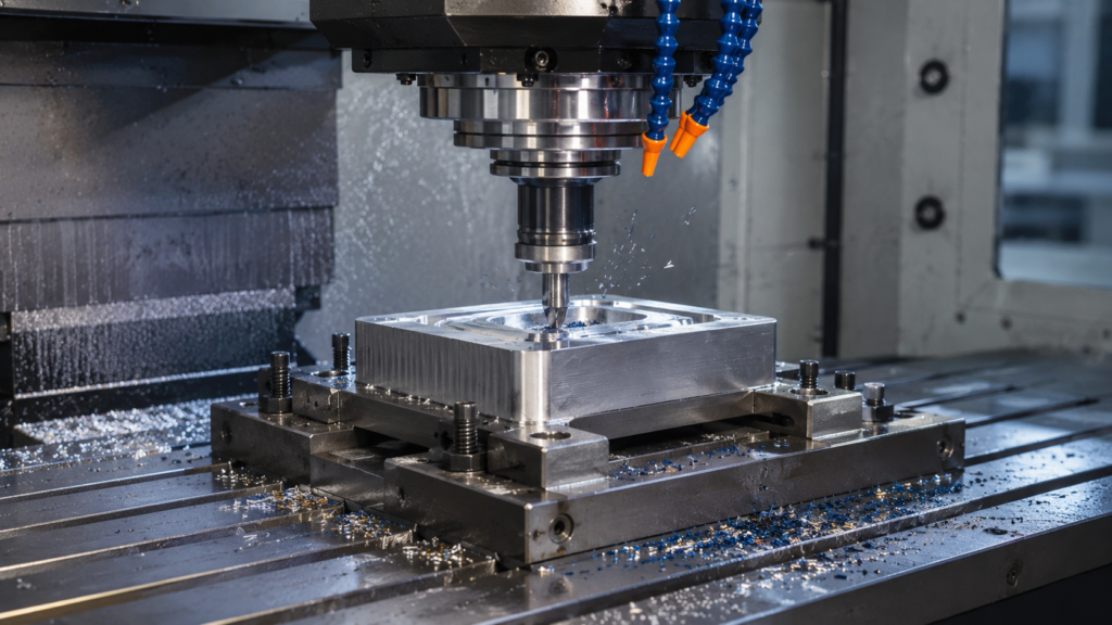 Fresadora CNC mecanizando una pieza metálica