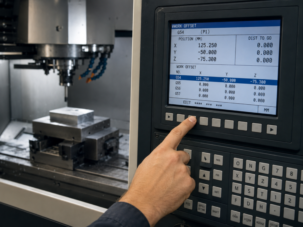 Pantalla de control CNC mostrando el cero pieza en G54