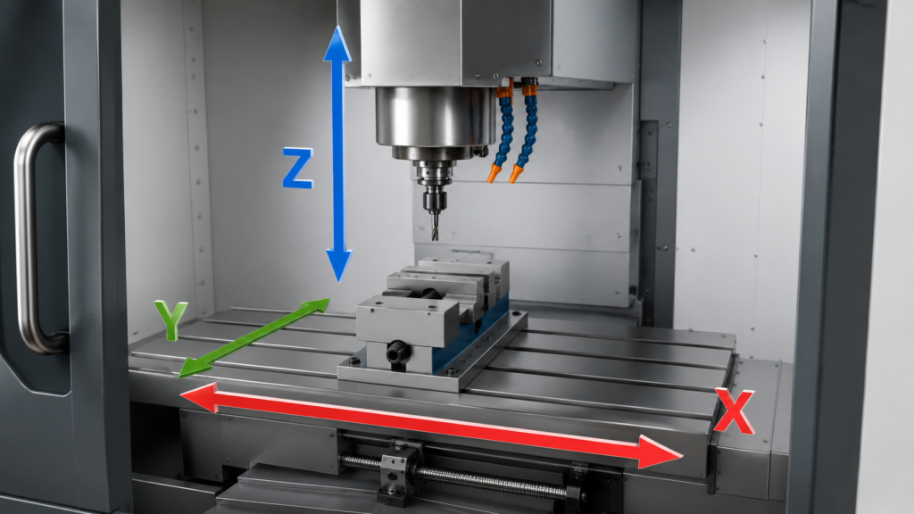 Sistema de coordenadas X Y Z en una máquina CNC para entender el movimiento de los ejes