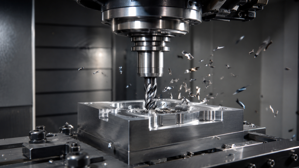 Fresa CNC mecanizando metal con avance por diente