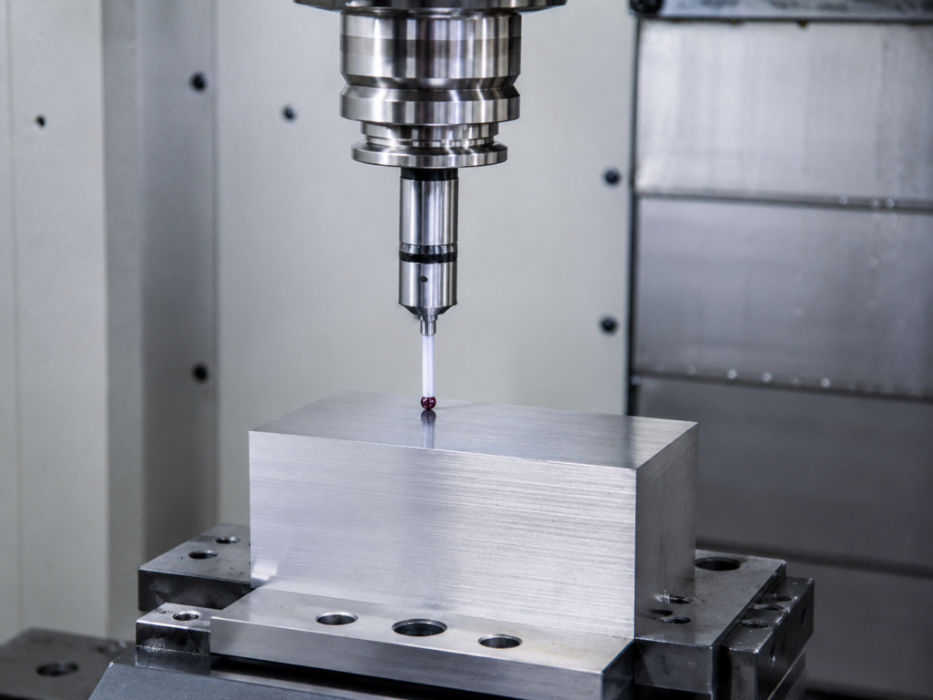 Herramienta CNC tocando la superficie para tomar el cero en Z