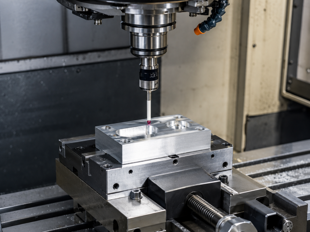 Palpador tomando el cero pieza en una fresadora CNC