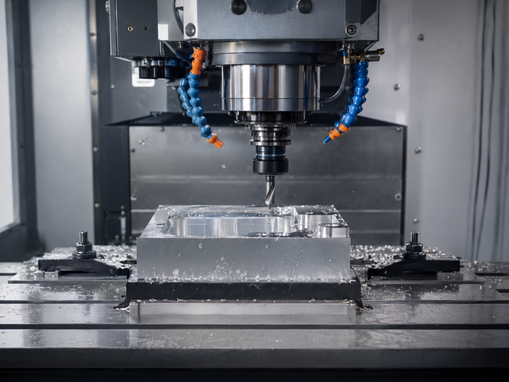 Fresa CNC quitando material en una operación de desbaste